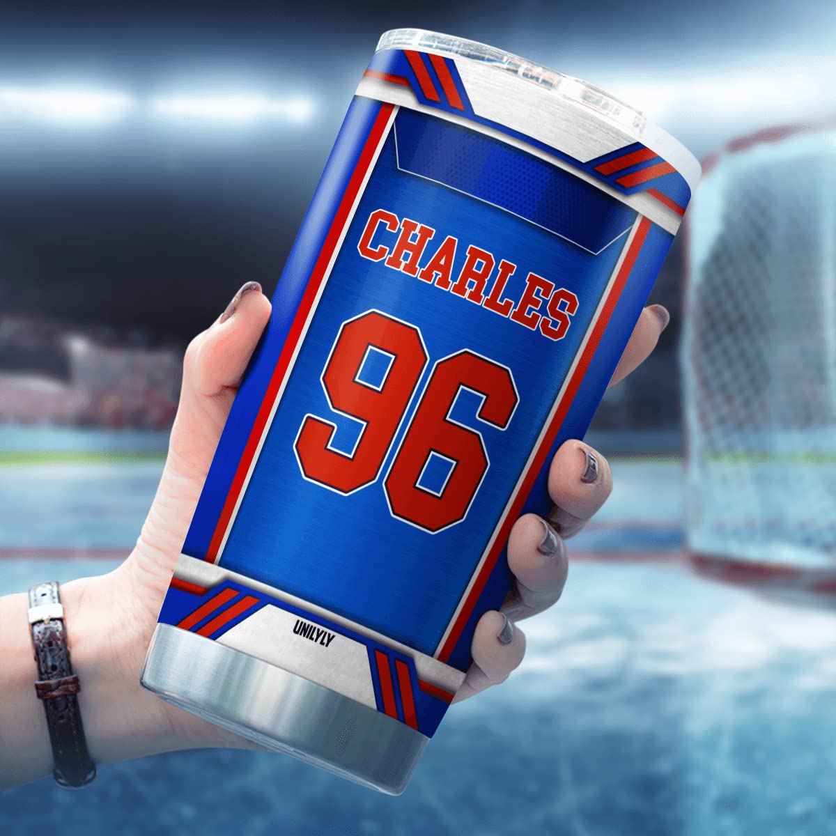 UNILYLY Personalized Coffee Tumbler Leakproof Insulated Mug With Lid Christmas Gifts For Hockey Fans Teen Boys Men Sports Fan Accessories Large Travel Cup Hot And Cold Tumblers