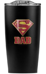 superman super dad shield logo stainless steel tumbler 20 oz coffee travel mug/cup, vacuum insulated & double wall with leakproof sliding lid | great for hot drinks and cold beverages