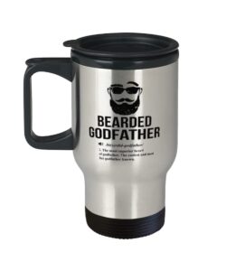 godfather bearded funny definition stainless steel mug, godfather like a normal dictionary tumbler travel metal mug gift