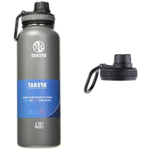 takeya originals vacuum insulated stainless steel water bottle, 40 ounce, graphite & originals bottle replacement, spout, black