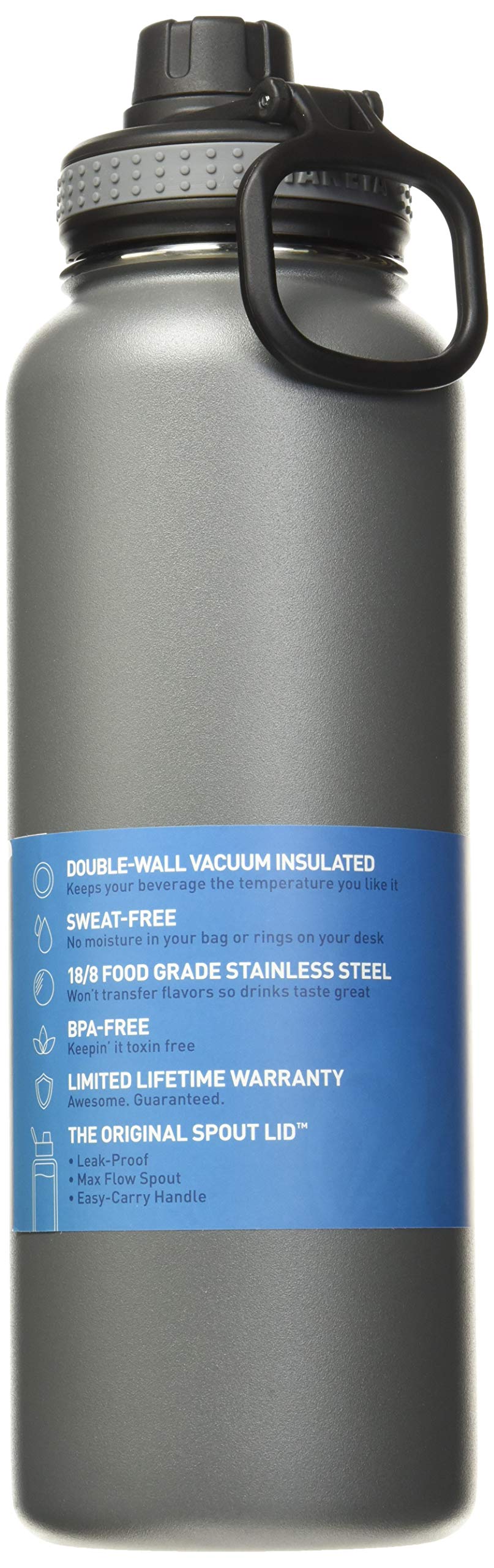 Takeya Originals Vacuum Insulated Stainless Steel Water Bottle, 40 Ounce, Graphite & Originals Bottle Replacement, Spout, Black