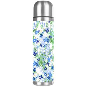 stainless steel leather vacuum insulated mug flower thermos water bottle for hot and cold drinks kids adults 16 oz