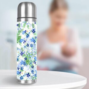 Stainless Steel Leather Vacuum Insulated Mug Flower Thermos Water Bottle for Hot and Cold Drinks Kids Adults 16 Oz