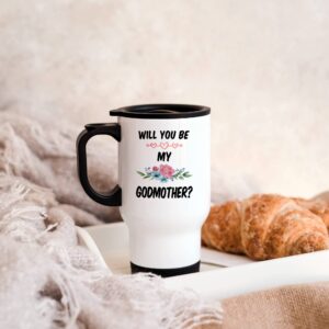 Casitika Godmother Proposal Gift. Will You Be My Godmother 14 Oz Travel Mug. Cup For God Mother.