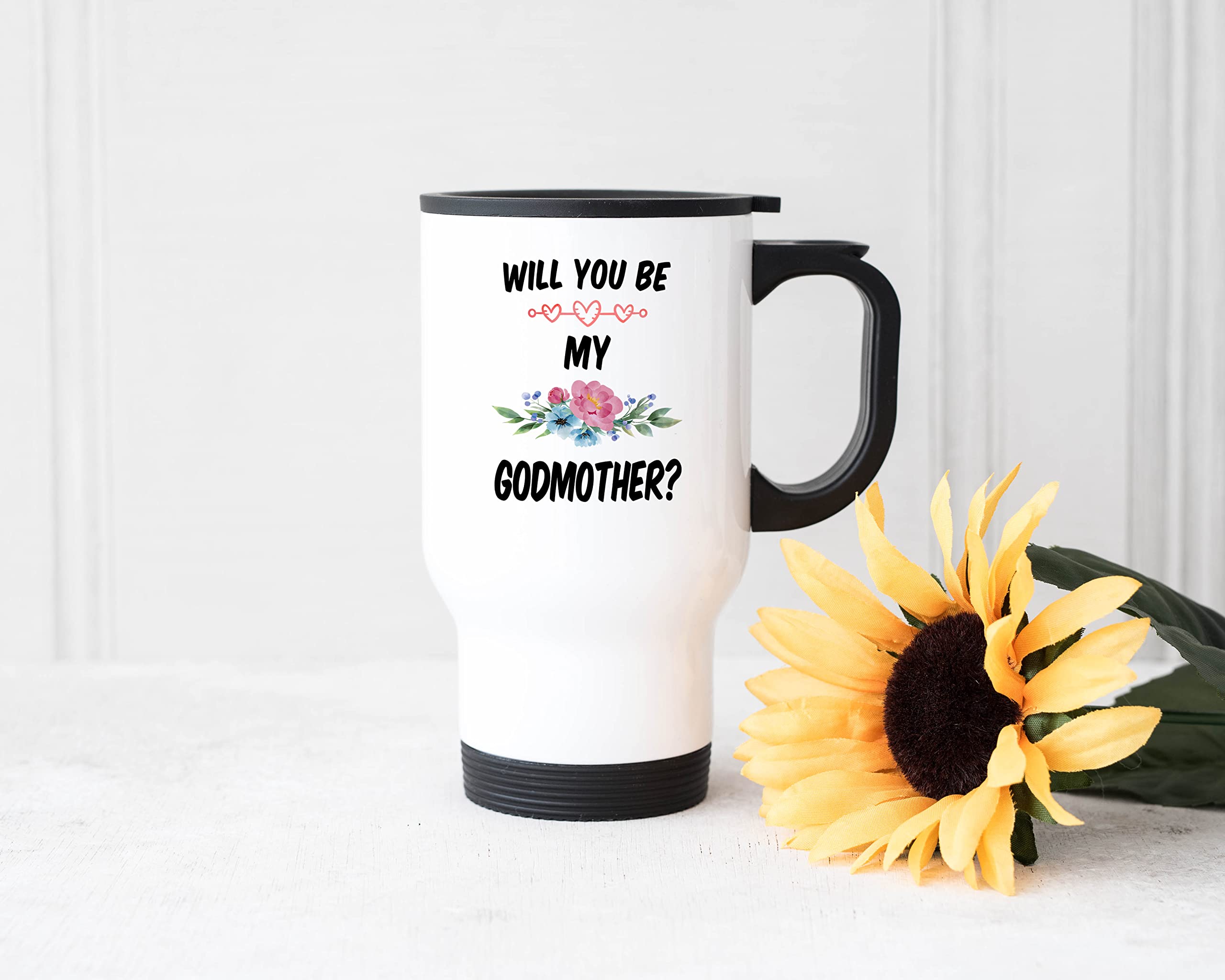 Casitika Godmother Proposal Gift. Will You Be My Godmother 14 Oz Travel Mug. Cup For God Mother.