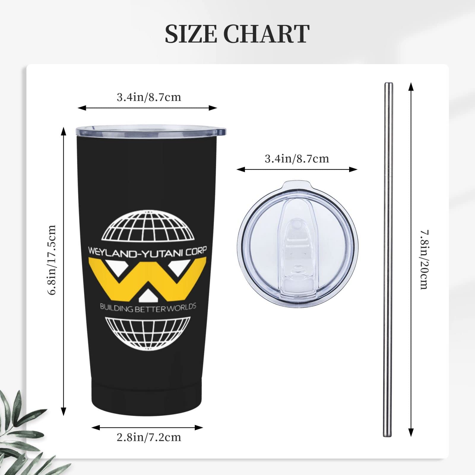 GHBC Weyland Yutani Corp Stainless Steel Mug 20 Oz With Straw And Brush Straight Sippy Cup Travel Mug For Home Office Travel Party