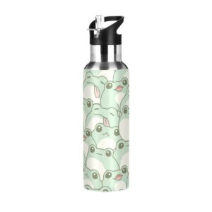 glaphy cute frog pattern water bottle with straw lid, bpa-free, 32 oz water bottles insulated stainless steel, for school, office, gym, sports, travel