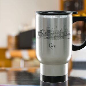 Rome Italy Gifts and Souvenirs - Travel Mug with Handle and Lid - Rome Graduation Unique Drinkware - 14oz Travel Mug Steel - Best Europe Long Distance Gifts & Homesick Student Gifts