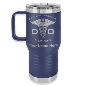 lasergram 20oz vacuum insulated travel mug with handle, do doctor of osteopathic medicine, personalized engraving included (navy blue)
