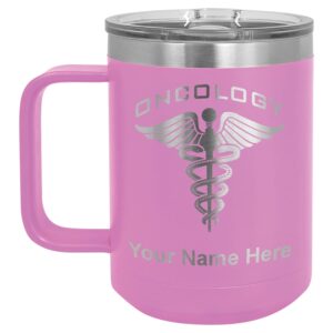 lasergram 15oz vacuum insulated coffee mug, oncology, personalized engraving included (light purple)