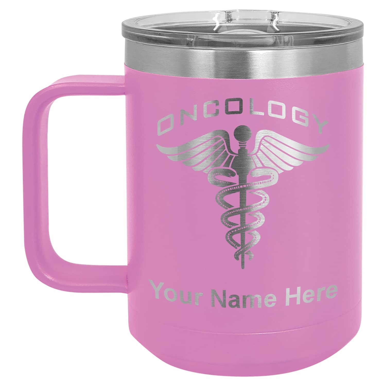 LaserGram 15oz Vacuum Insulated Coffee Mug, Oncology, Personalized Engraving Included (Light Purple)