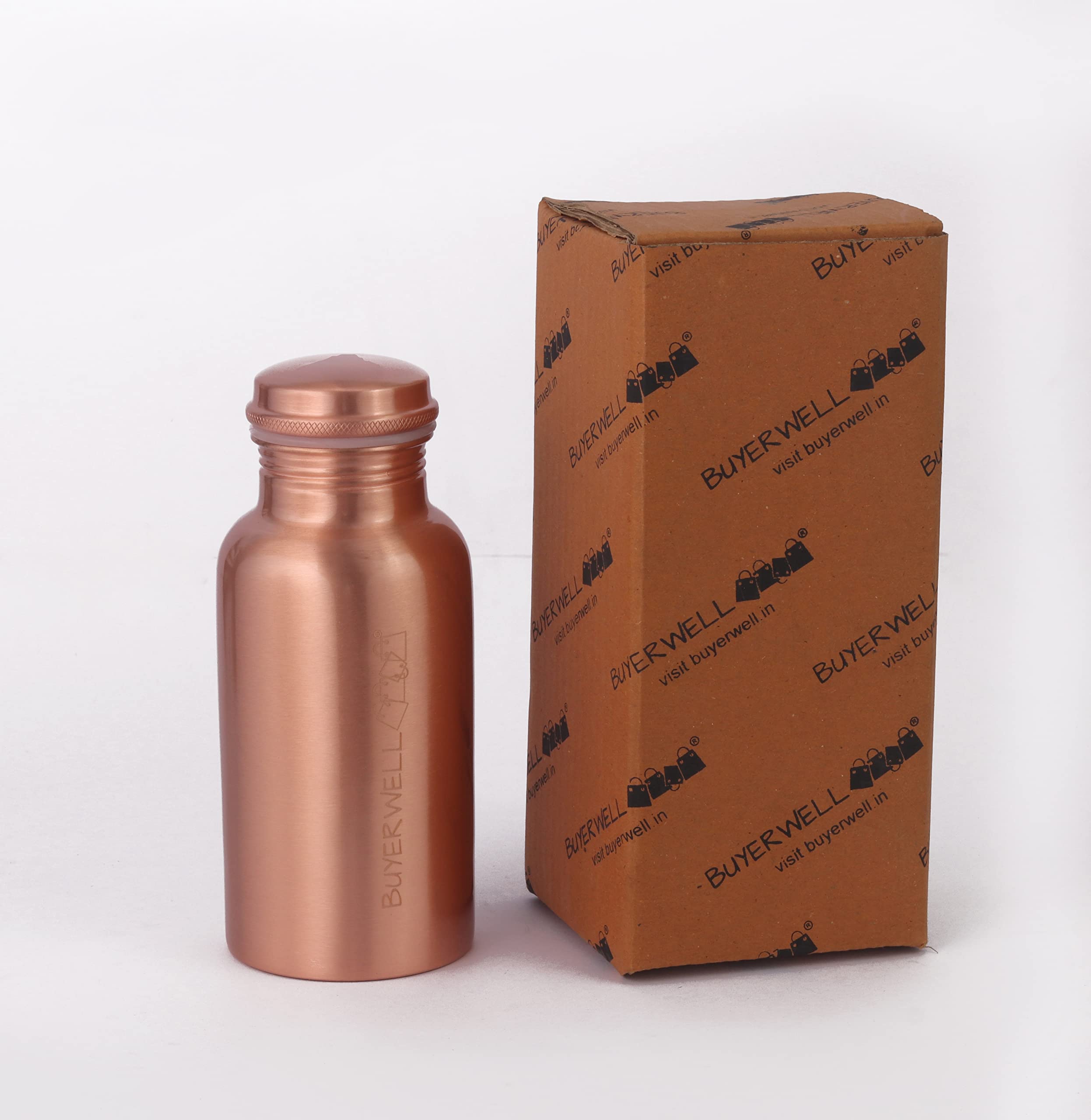 BUYERWELL 100% Pure Copper Water Bottle 17 Oz Copper Bottle Water with Lid – Ayurvedic Copper Water Bottle – Copper Water Vessel - Drink More Water Bottle – Small -Leak Proof - Seamless Matt Finish