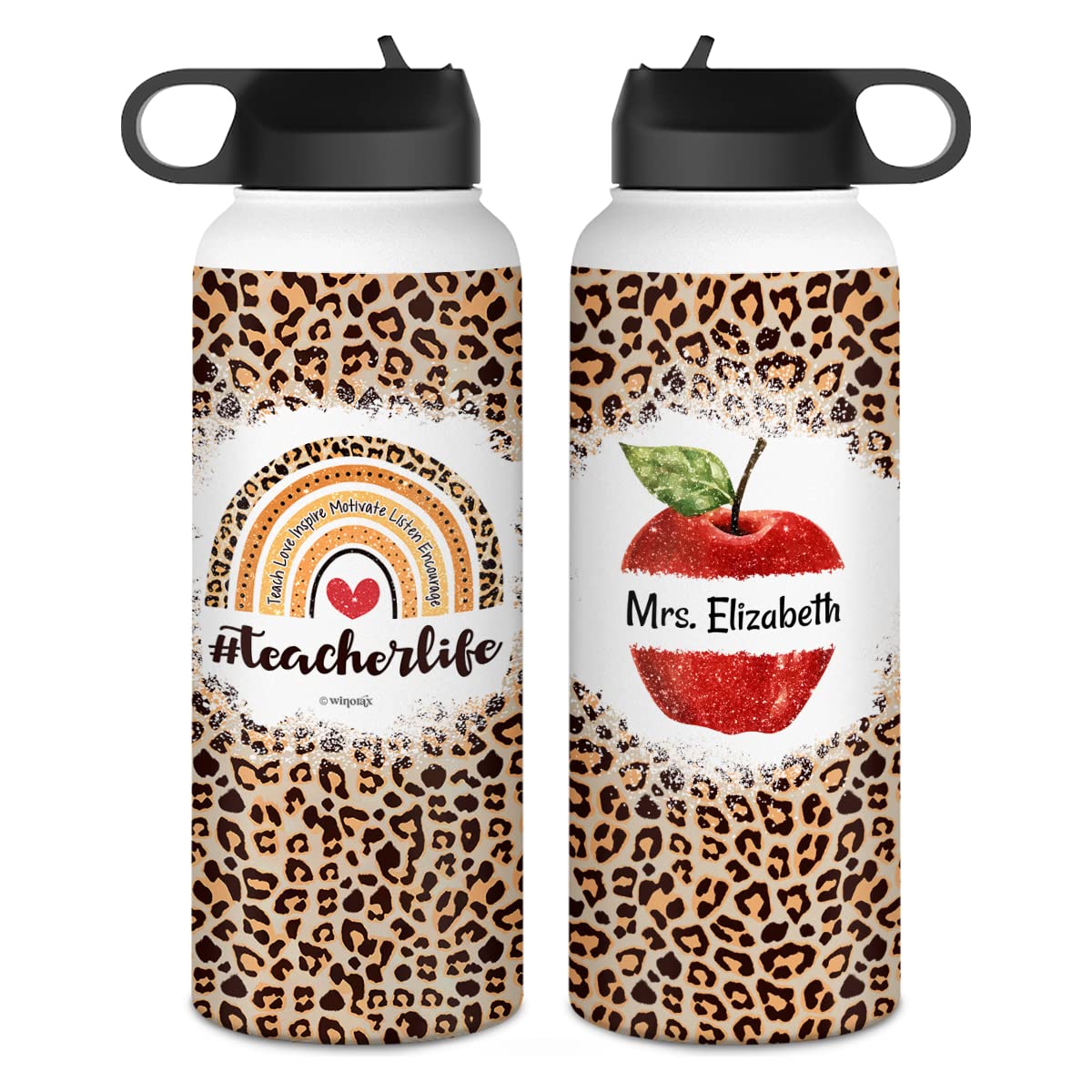 winorax Teacher Appreciation Gifts Personalized Teacher Life Water Bottles Thermos Insulated Stainless Steel Sports Travel Coffee Bottle 12oz 18oz 32oz for Teachers Women Men Best Teacher Ever