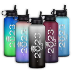 personalized class of 2023 water bottle, custom sports water bottle with name customized insulated bottle stainless steel vacuum cup, funny birthday graduation gift for boys girls women men 18oz/32oz