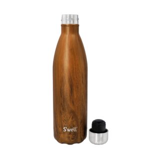 s'well stainless steel reusable water bottle, 750ml, teakwood, triple-insulated and leak-proof drinking bottle for hot and cold beverages up to 48h cold/24h hot