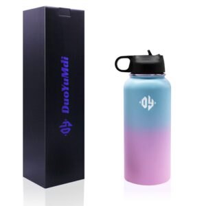 dy duoyumdi 32oz vacuum insulation stainless steel water flask straw lid keeps hot and cold 12 hour very suitable for outdoor sports, fitness(blue powder).