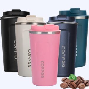 ccfengup 13oz travel mug, 380ml insulated coffee mug spill, stainless steel vacuum tumbler, small water bottle with lid, double wall leak-proof thermos for keep hot/ice coffee,tea, pink