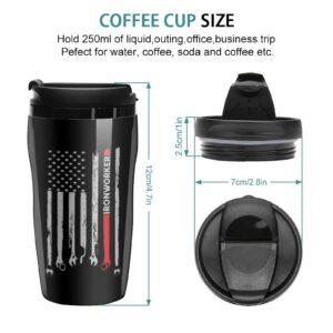 Ironworker USA Flag Water Bottle with Lid Reusable Plastic Coffee Mug Double Wall Vacuum Tumbler for Hot/Ice Coffee Tea 350ml