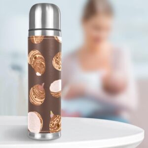 Stainless Steel Leather Vacuum Insulated Mug Taro Thermos Water Bottle for Hot and Cold Drinks Kids Adults 16 Oz