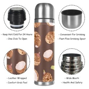 Stainless Steel Leather Vacuum Insulated Mug Taro Thermos Water Bottle for Hot and Cold Drinks Kids Adults 16 Oz