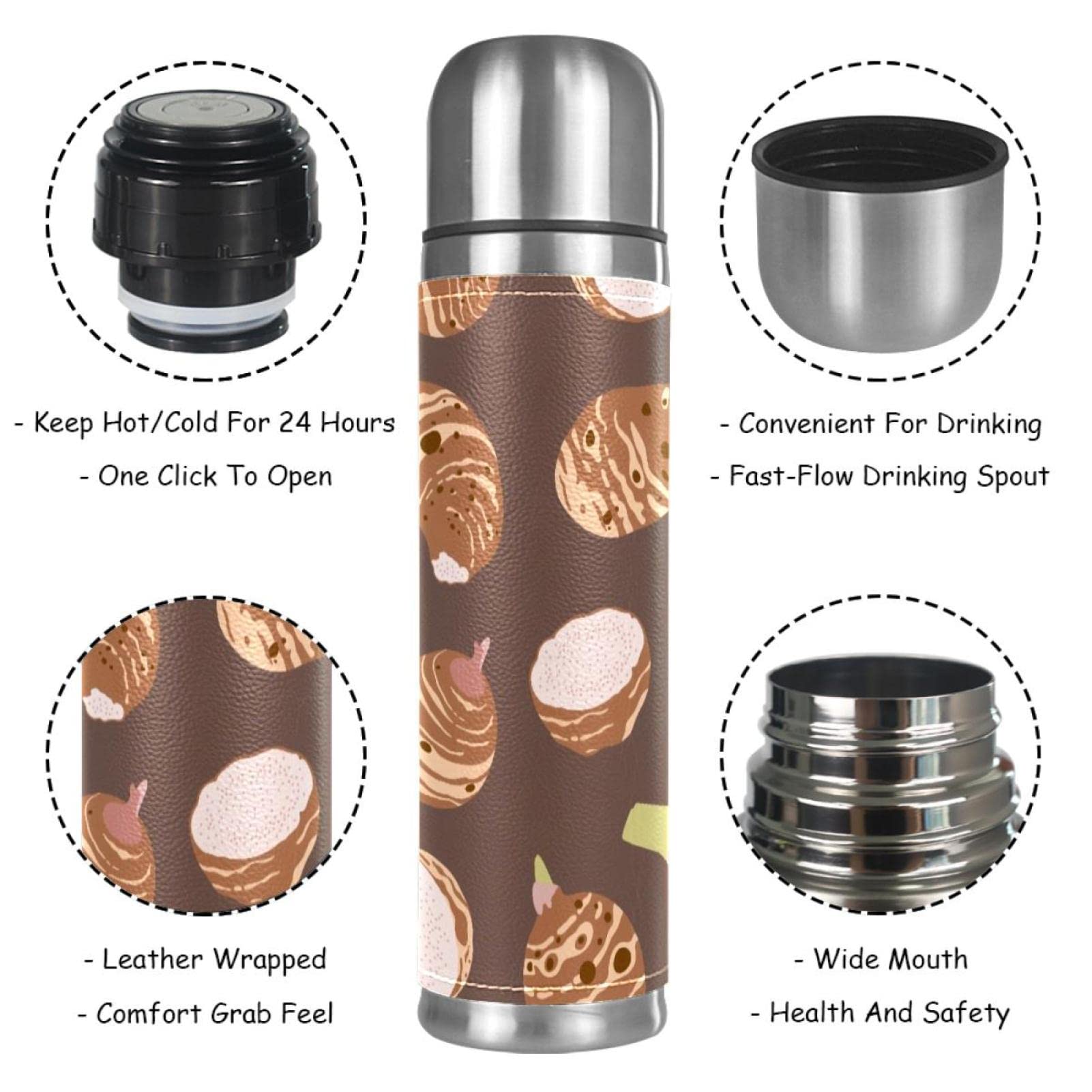 Stainless Steel Leather Vacuum Insulated Mug Taro Thermos Water Bottle for Hot and Cold Drinks Kids Adults 16 Oz