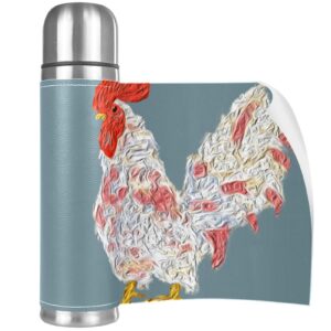 stainless steel leather vacuum insulated mug chicken thermos water bottle for hot and cold drinks kids adults 16 oz