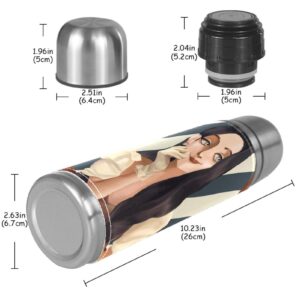 Stainless Steel Leather Vacuum Insulated Mug Girl Thermos Water Bottle for Hot and Cold Drinks Kids Adults 16 Oz