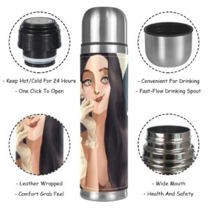 Stainless Steel Leather Vacuum Insulated Mug Girl Thermos Water Bottle for Hot and Cold Drinks Kids Adults 16 Oz