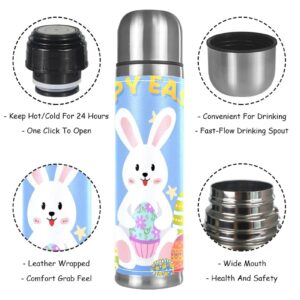 Stainless Steel Leather Vacuum Insulated Mug Easter Thermos Water Bottle for Hot and Cold Drinks Kids Adults 16 Oz