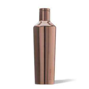 corkcicle 25 ounce triple insulated stainless steel canteen metallic drink bottle with screw on cap for hot and cold beverages, copper