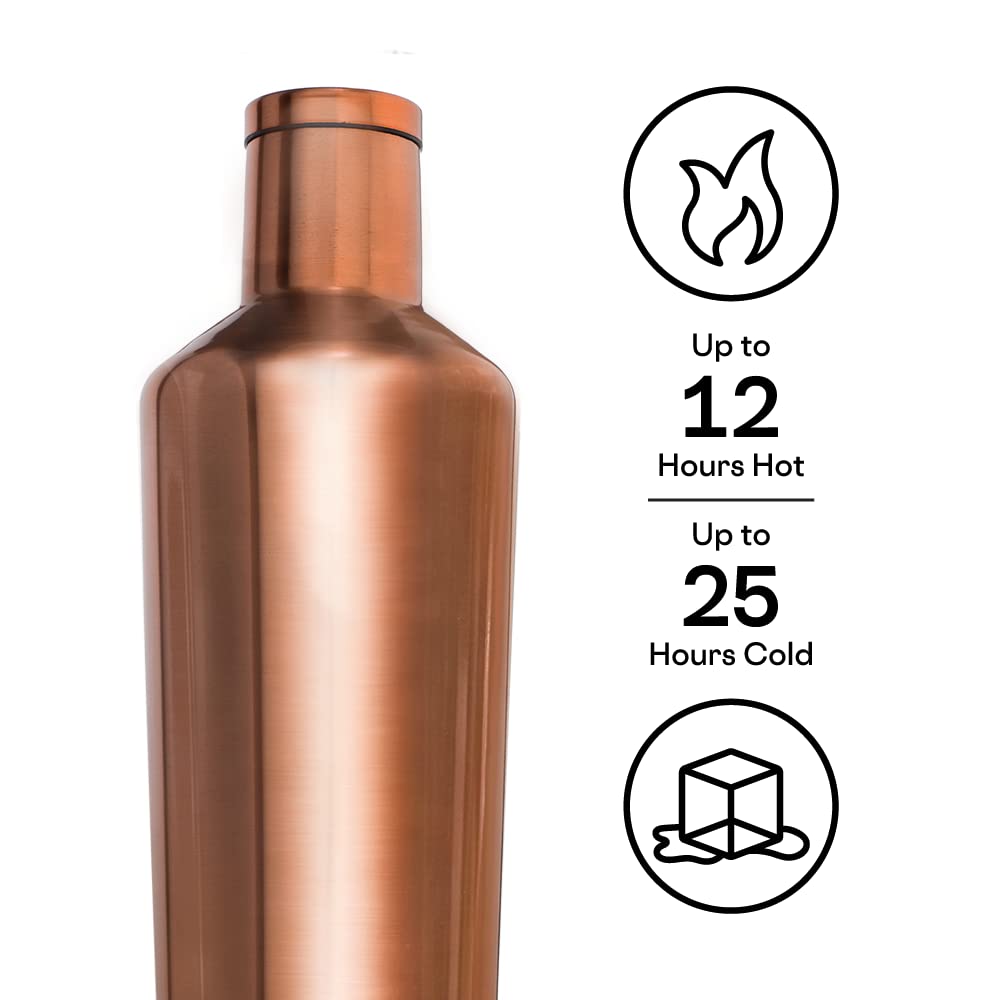 Corkcicle 25 Ounce Triple Insulated Stainless Steel Canteen Metallic Drink Bottle with Screw On Cap for Hot and Cold Beverages, Copper