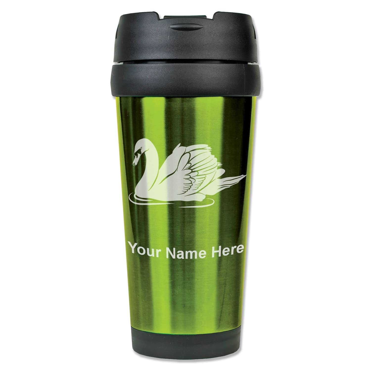 LaserGram 16oz Coffee Travel Mug, Swan, Personalized Engraving Included (Green)