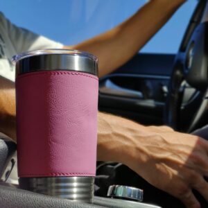 LaserGram 20oz Vacuum Insulated Tumbler Mug, Giraffe, Personalized Engraving Included (Faux Leather, Pink)