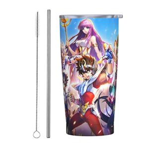 stenua saint seiya stainless steel vacuum insulated coffee mug anime thermal cup travel tumbler mugs with lid brush and straw for home office car 20 oz