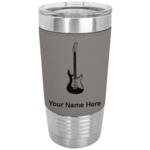 lasergram 20oz vacuum insulated tumbler mug, electric guitar, personalized engraving included (faux leather, gray)
