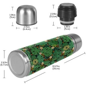 Stainless Steel Leather Vacuum Insulated Mug Tropical Plants Thermos Water Bottle for Hot and Cold Drinks Kids Adults 16 Oz