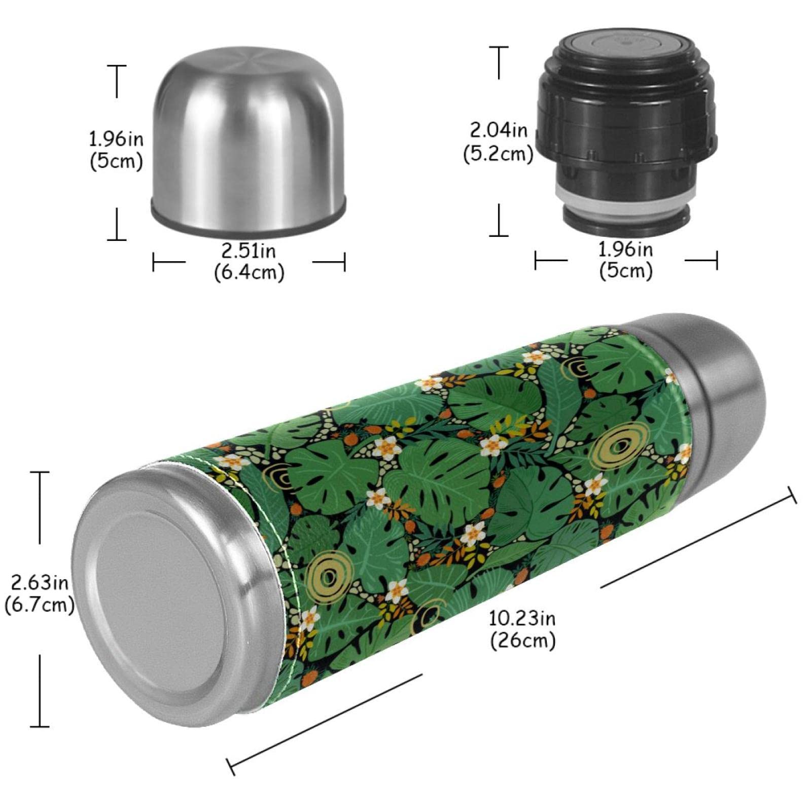 Stainless Steel Leather Vacuum Insulated Mug Tropical Plants Thermos Water Bottle for Hot and Cold Drinks Kids Adults 16 Oz