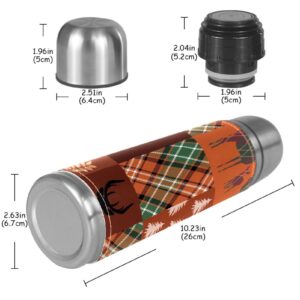 Stainless Steel Leather Vacuum Insulated Mug Plaid Animals Thermos Water Bottle for Hot and Cold Drinks Kids Adults 16 Oz