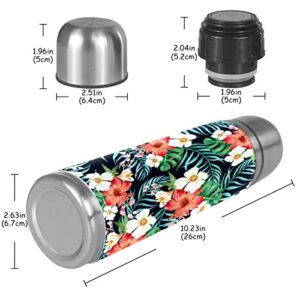 Stainless Steel Leather Vacuum Insulated Mug Tropical Plants Thermos Water Bottle for Hot and Cold Drinks Kids Adults 16 Oz