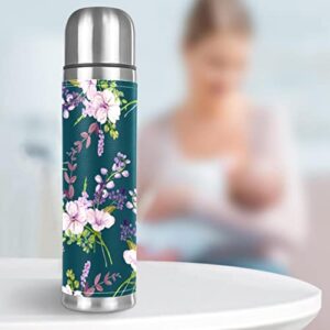 Stainless Steel Leather Vacuum Insulated Mug Flower Thermos Water Bottle for Hot and Cold Drinks Kids Adults 16 Oz