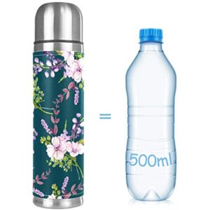 Stainless Steel Leather Vacuum Insulated Mug Flower Thermos Water Bottle for Hot and Cold Drinks Kids Adults 16 Oz