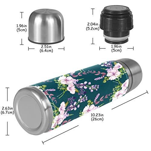 Stainless Steel Leather Vacuum Insulated Mug Flower Thermos Water Bottle for Hot and Cold Drinks Kids Adults 16 Oz