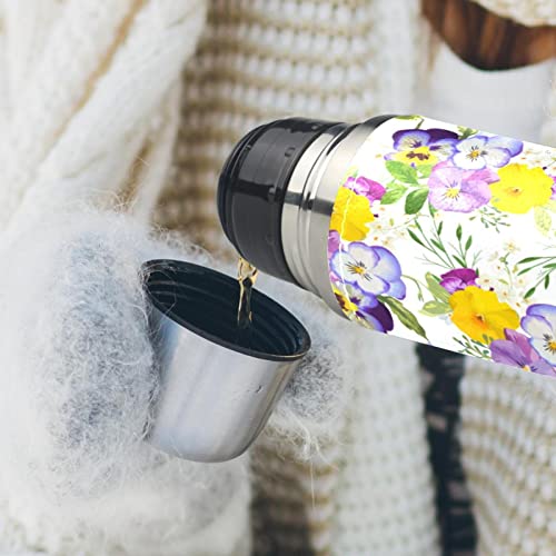 Stainless Steel Leather Vacuum Insulated Mug Flowers Thermos Water Bottle for Hot and Cold Drinks Kids Adults 16 Oz