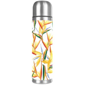 stainless steel leather vacuum insulated mug tropical flowers thermos water bottle for hot and cold drinks kids adults 16 oz