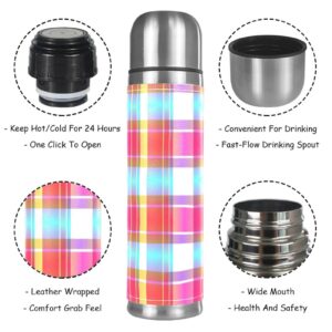 Stainless Steel Leather Vacuum Insulated Mug Cascading Plaid Thermos Water Bottle for Hot and Cold Drinks Kids Adults 16 Oz