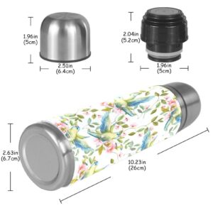 Stainless Steel Leather Vacuum Insulated Mug Flowers and Birds Thermos Water Bottle for Hot and Cold Drinks Kids Adults 16 Oz