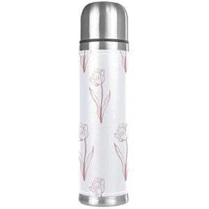 stainless steel leather vacuum insulated mug tulip thermos water bottle for hot and cold drinks kids adults 16 oz