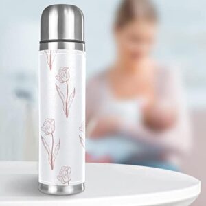 Stainless Steel Leather Vacuum Insulated Mug Tulip Thermos Water Bottle for Hot and Cold Drinks Kids Adults 16 Oz