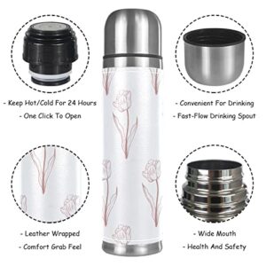 Stainless Steel Leather Vacuum Insulated Mug Tulip Thermos Water Bottle for Hot and Cold Drinks Kids Adults 16 Oz