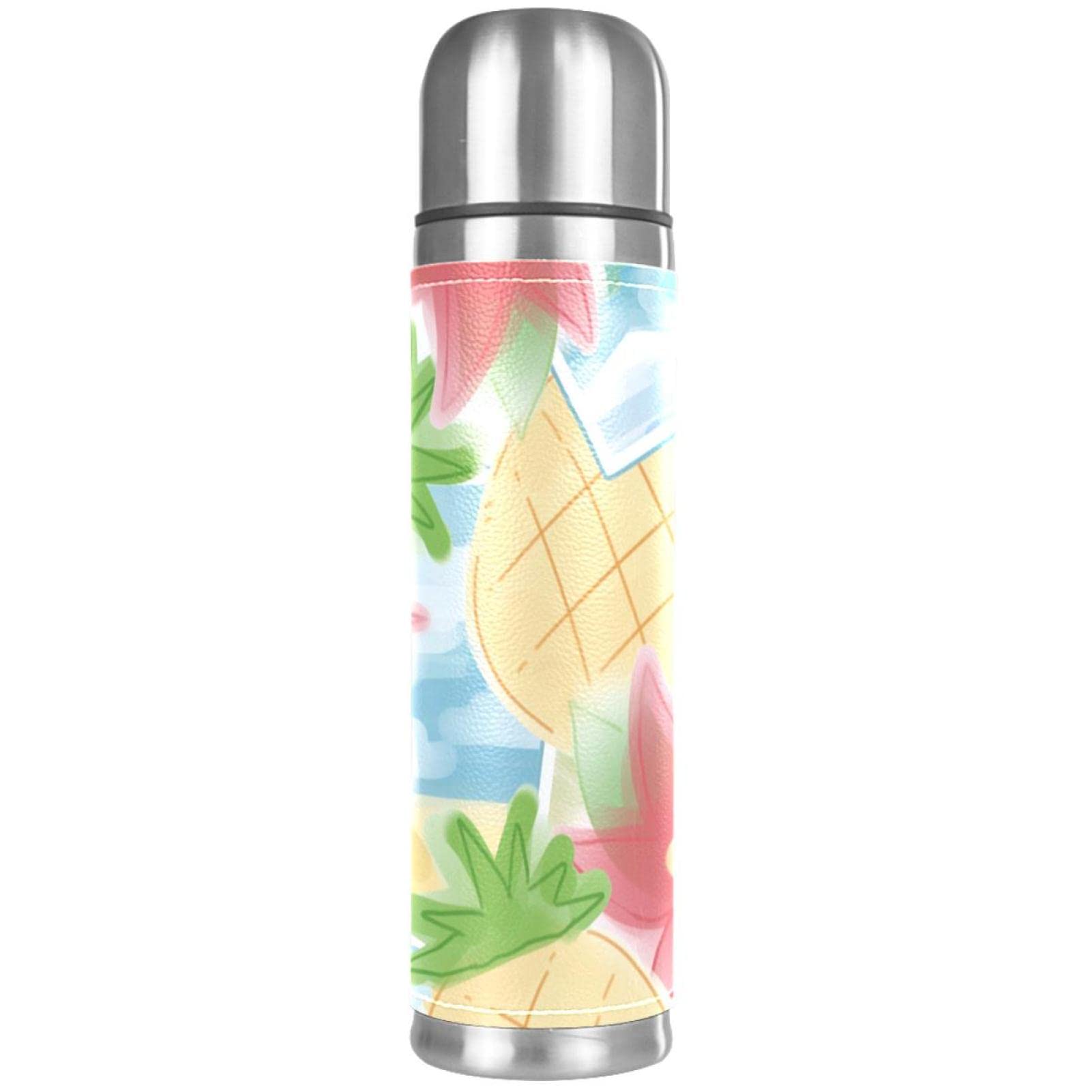 Stainless Steel Leather Vacuum Insulated Mug Pineapple Thermos Water Bottle for Hot and Cold Drinks Kids Adults 16 Oz